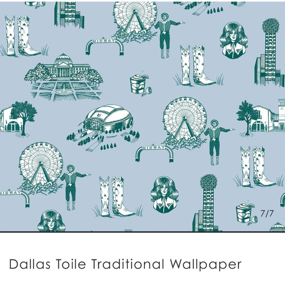 Katie Kime Other - Katie Kime Dallas Toile Traditional Wallpaper Blue Pine 4 Partial DOUBLE ROLLS